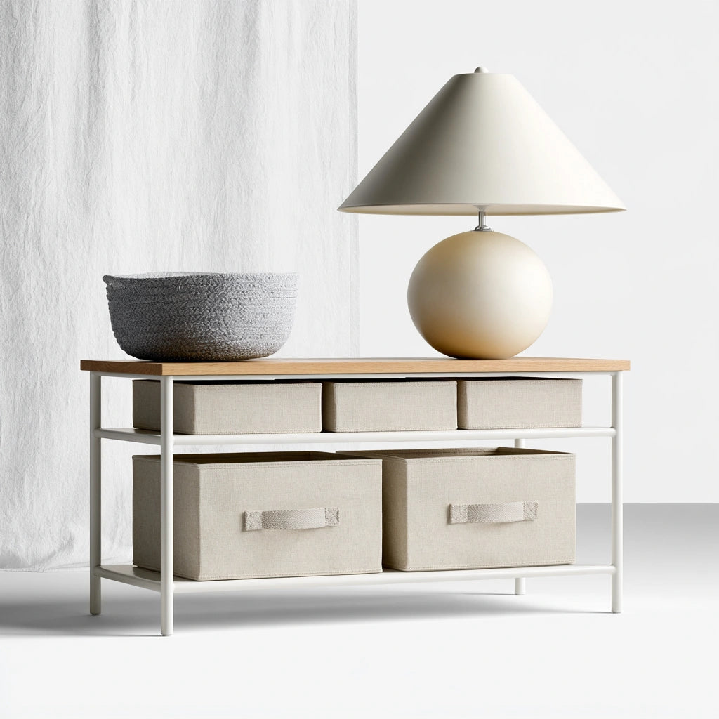 Ladekast van hout, met vijf lades, kleur wit en lichtbruin
